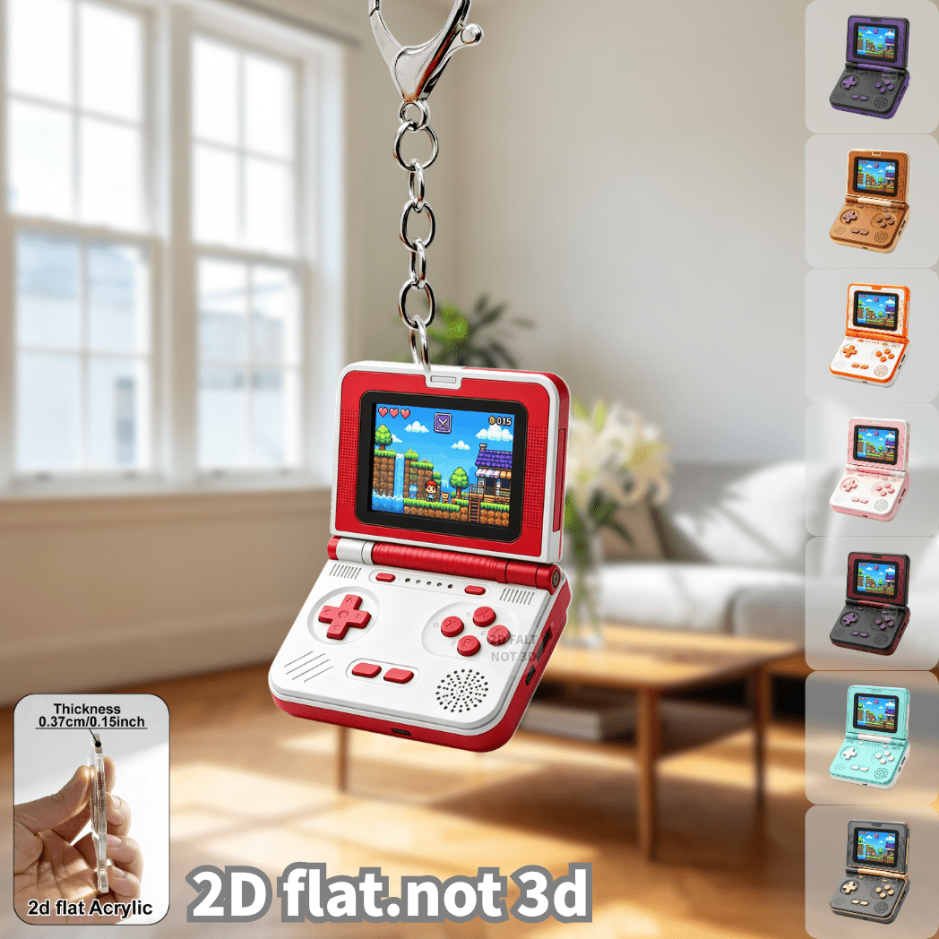 Gaming Console Keychain - 2D Flip Retro Handheld Game Console